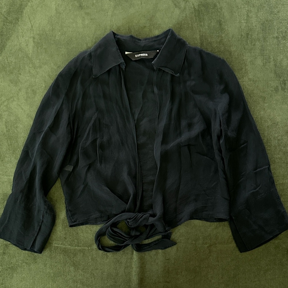 Express Black Sheer Tie-Front Blouse